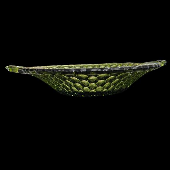 Vintage Green Depression Glass Candy Dish Honeycomb Pattern 2-Handled 9" - Picture 4 of 4